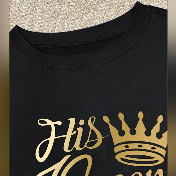 His Queen Two Piece Set, Drop Shoulder Short Sleeve T-shirt & Short Leggings - Picture 2 of 3
